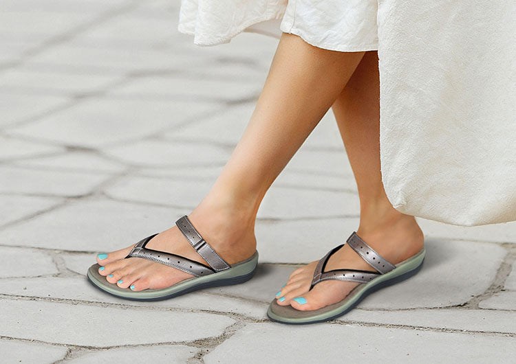 Orthofeet Arch Support Orthotic Women's Sandals Pewter | SF4156927