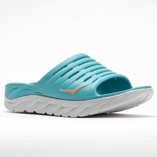 Orthofeet Hoka One One Ora Recovery Slide Men's Slide Sandals Aquarelle / Blazing Orange | UF1549630