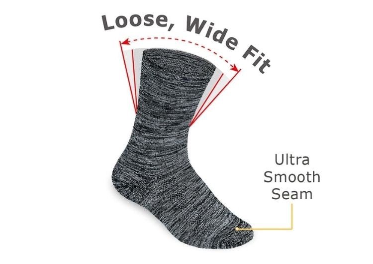 Orthofeet Non Binding Crew Wide Bamboo  Unisex Socks Black / Gray | WJ8257013