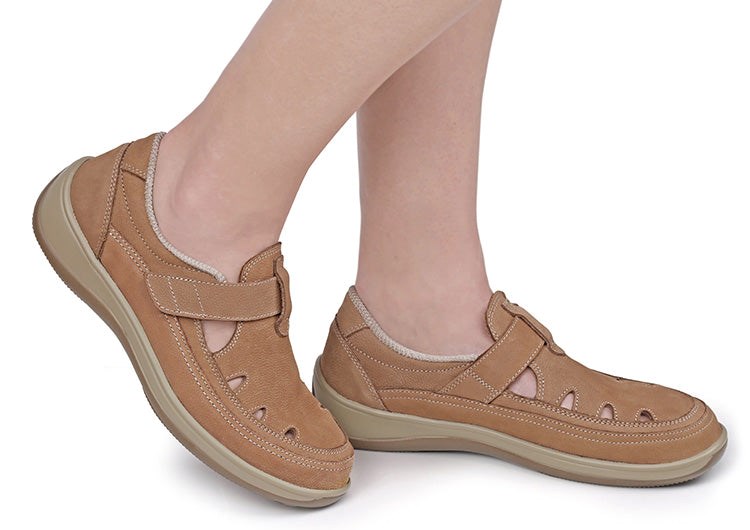 Orthofeet Serene Tan T-strap Women's Casual Shoes Tan | EN6917328