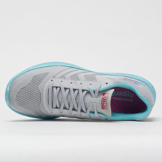 Orthofeet Skechers GOrun Razor+ Women's Running Shoes Gray / Aqua / Hot Pink | UQ3280679