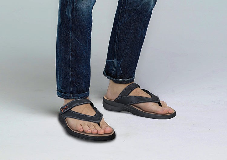 Orthofeet Toe Post With Arch Support Men's Flip Flops Black | DY8347295