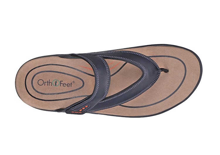 Orthofeet Toe Post With Arch Support Men's Flip Flops Black | DY8347295