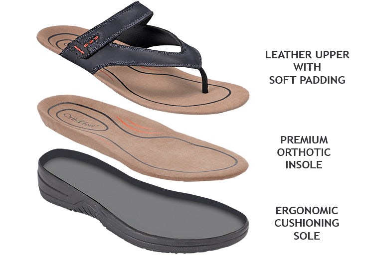 Orthofeet Toe Post With Arch Support Men's Flip Flops Black | DY8347295