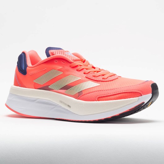 Orthofeet adidas adizero Boston 10 Women's Running Shoes Turbo / Sandy Beige / Legacy Indigo | MX7830215