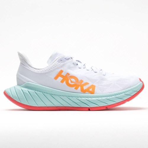 Orthofeet Hoka One One Carbon X 2 Women's Running Shoes White / Blazing Orange | WK3714659