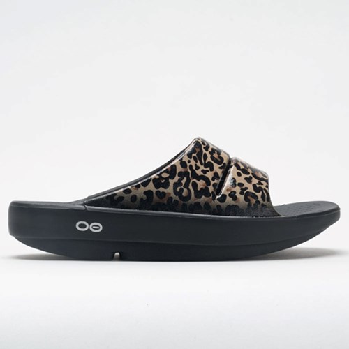 Orthofeet OOFOS OOahh Limited Women's Slide Sandals Black Leopard | RJ2107935